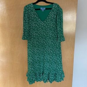 CeCe Green Floral Print Ruffled Hem Dress Size S